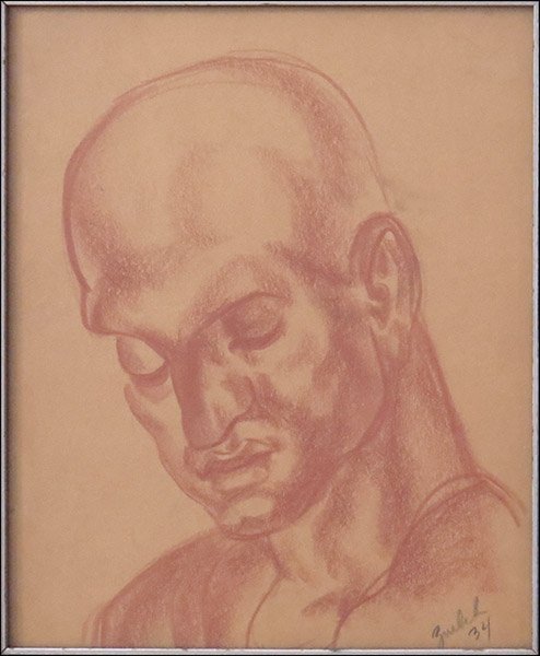 CLARENCE ZUELCH (AMERICAN, 20TH CENTURY) HEAD OF A MAN,: CLARENCE ZUELCH (AMERICAN, 20TH CENTURY) HEAD OF A MAN, 1934. Crayon on paper. SIgned and dated LR. Unframed Sheet: 10.5" 8.5"
