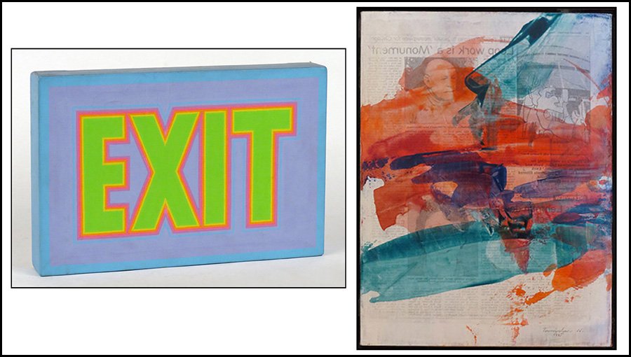 PHILIP G. REICH (20TH CENTURY) ABSTRACTIONIST: PHILIP G. REICH (20TH CENTURY) ABSTRACTIONIST REDUCTIONIST ILLUSIONIST HEDONIST OVERKILL, 1969. Acrylic on canvas. Together with a mixed media painting on canvas, signed illegibly LR, dated 1935" Canv
