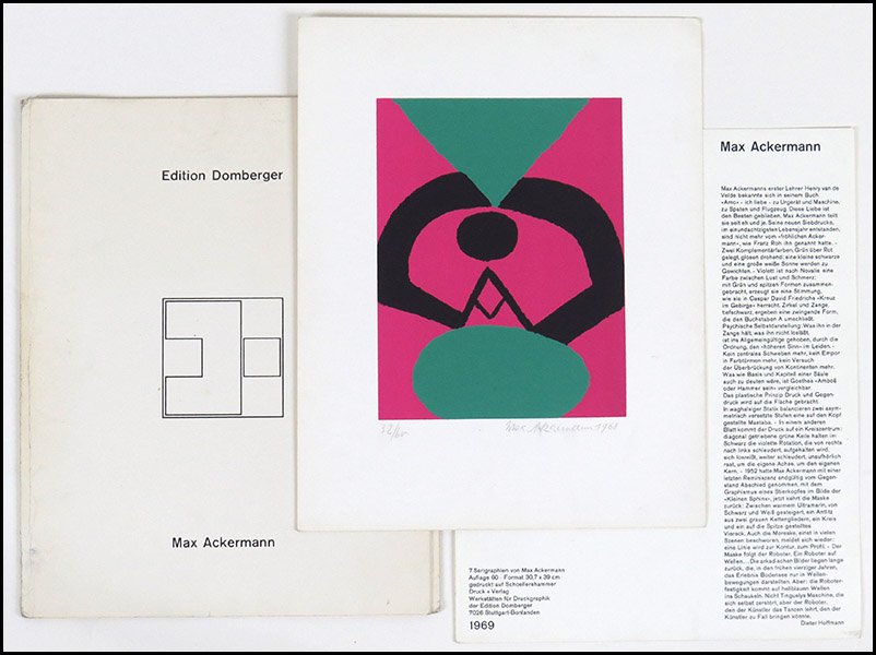 MAX ACKERMANN (GERMAN, 1887-1975) ABSTRACT COMPOSITION,: MAX ACKERMANN (GERMAN, 1887-1975) ABSTRACT COMPOSITION, 1968. Serigraph, edition 32/60. Pencil signed LR. Printed by Edition Domberger. Unframed, includes Edition Domberger sleeve and description Shee