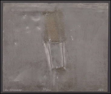 ROBERT MCCAULEY (AMERICAN, 20TH CENTURY) UNKNOWN.: ROBERT MCCAULEY (AMERICAN, 20TH CENTURY) UNKNOWN. Cut and shaped metal mounted on board. Signed "RN McCauley 66/130 1989" Sight: 8'' x 9'' Frame: 11'' x 12.5''