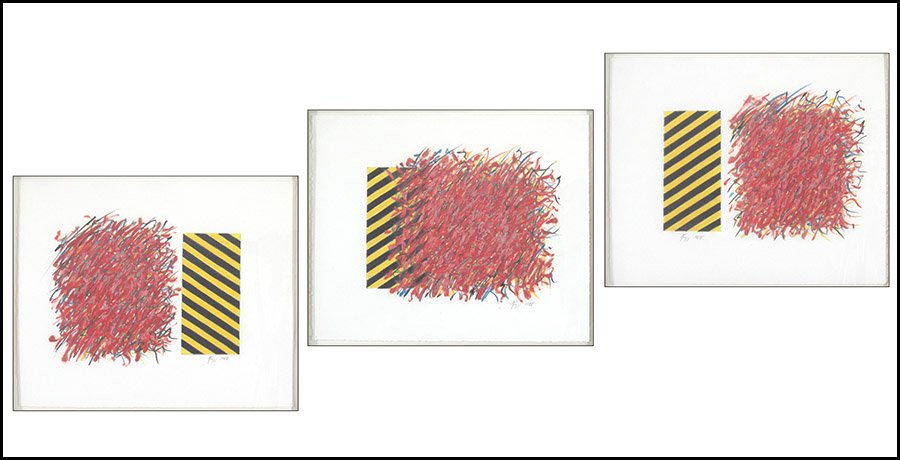 SARAH LEONARD KREPP (AMERICAN, 20TH CENTURY) SERIES: SARAH LEONARD KREPP (AMERICAN, 20TH CENTURY) SERIES TRIPTYCH. Comprised of "#3888," "#3988," and "#4088." All oil on paper with oil stick. All signed "Krepp 1988." From Roy Boyd Gallery Chicago Sight: