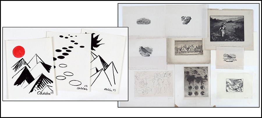 COLLECTION OF UNFRAMED SIGNED PRINTS.: COLLECTION OF UNFRAMED SIGNED PRINTS. Comprised of a Theresa Davidson etching, a Jack Levine etching, a woodcut print by John Draves, an Emile Leroy etching, a Bernadine Barretching, and four Thomas B