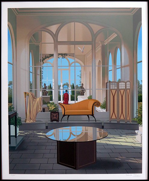 FREDERICK PHILLIPS (BRITISH, B. 1953) PATIO INTERIOR.: FREDERICK PHILLIPS (BRITISH, B. 1953) PATIO INTERIOR. Giclee. Signed LR. Edition "191/295" LL Sight: 35'' x 29'' Frame: 50'' x 43''