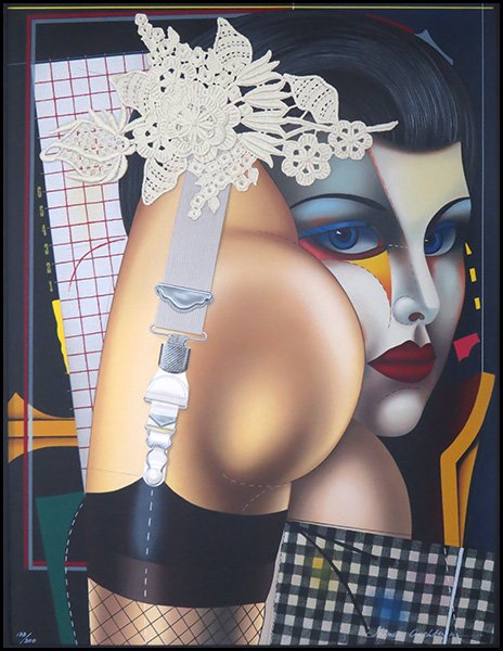 SHIMON OKSHTEYN (UKRAINIAN, B. 1951) WOMAN WITH A: SHIMON OKSHTEYN (UKRAINIAN, B. 1951) WOMAN WITH A PAINTED FACE. Serigraph, numbered 133/300 LL and signed LR, bears Billy Hork Gallery label en verso Sight: 41" x 31" Frame: 54" x 44"