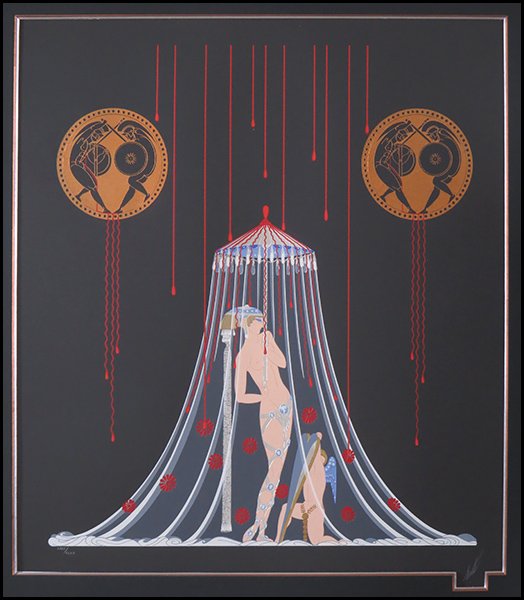 ROMAINE DE TIRTOFF ERTE (RUSSIAN, 1892-1990) HELEN OF: ROMAINE DE TIRTOFF ERTE (RUSSIAN, 1892-1990) HELEN OF TROY. Serigraph with embossed foil, pencil numbered 'LXXX/CXXV' LL and pencil signed LR Sight: 32" x 27" Frame: 42" x 37.5"