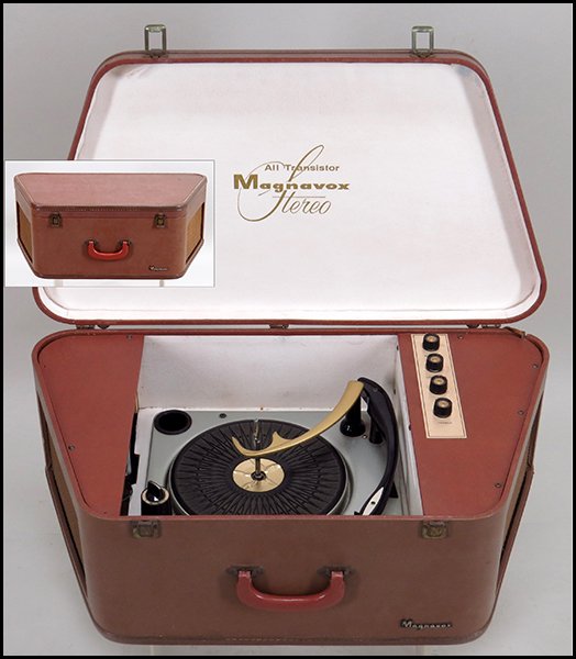 MAGNAVOX PORTABLE RECORD PLAYER AND CONSOLE STEREO.