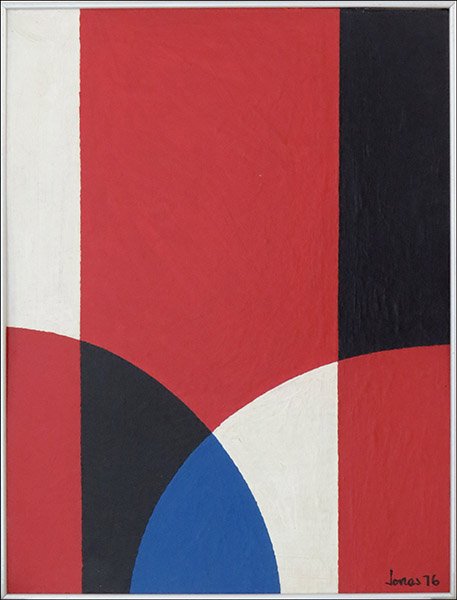 SIDNEY JONAS BUDNICK (AMERICAN, 1921-1994) RED: SIDNEY JONAS BUDNICK (AMERICAN, 1921-1994) RED CATHEDRAL. Oil on canvas, laid on board. Signed and dated "Jonas 76" LR. Additionall signed, titled, and dated 1976 en verso Board: 24" x 18"