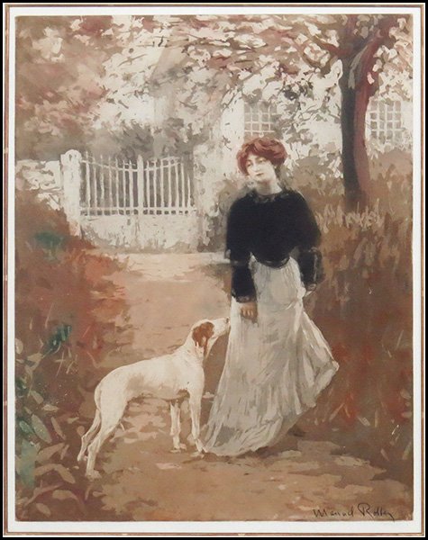 MANUEL ROBBE (FRENCH, 1872-1936) FEMME AU CHIEN.: MANUEL ROBBE (FRENCH, 1872-1936) FEMME AU CHIEN. Etching and aquatint, signed LR. Bears Pasquale Iannetti label en verso stating, 'Manuel Robbe (French, 1872-1936) 'Femme au Chien' 1907 'Woman with Do