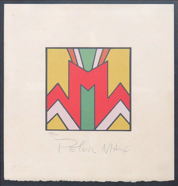 PETER MAX (GERMAN/AMERICAN, B. 1937) UNTITLED.: PETER MAX (GERMAN/AMERICAN, B. 1937) UNTITLED. Lithograph, edition 94/300. Pencil numbered LL and signed LR. Bearing two blind stamps LL. Frame: 14.5" x 14" Sheet: 10" x 10"