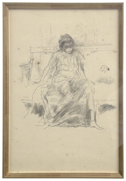 JAMES ABBOTT MCNEIL WHISTLER (1834-1903) DRAPED FIGURE.: JAMES ABBOTT MCNEIL WHISTLER (1834-1903) DRAPED FIGURE. Lithograph. Unsigned. Frame 19.5" x 16"