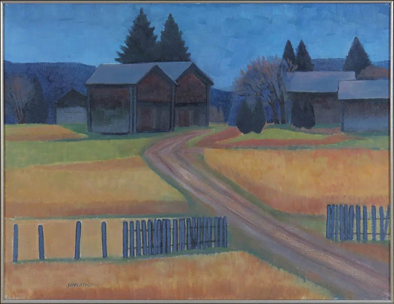 JUHANI PALMU (FINNISH, B. 1944) ENTRANCE TO A FARMYARD. (1 of 1)