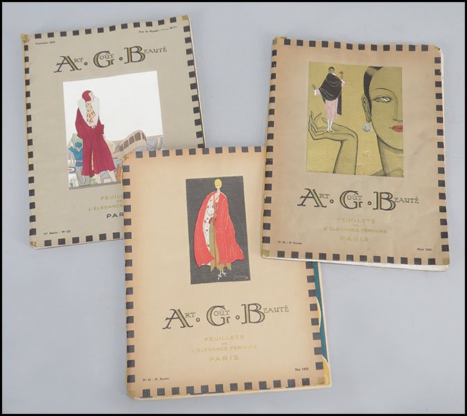 ART, GOUT, BEAUTE (A,G,B): LES SUCCES D'ART, GOUT, BON: ART, GOUT, BEAUTE (A,G,B): LES SUCCES D'ART, GOUT, BON TON. Feuillets de l'Elegance Feminine, Paris. Three editions. No. 21, from Mai 1922, No. 91, from Mars 1928, No. 121 from Septembre 1930 (with a 