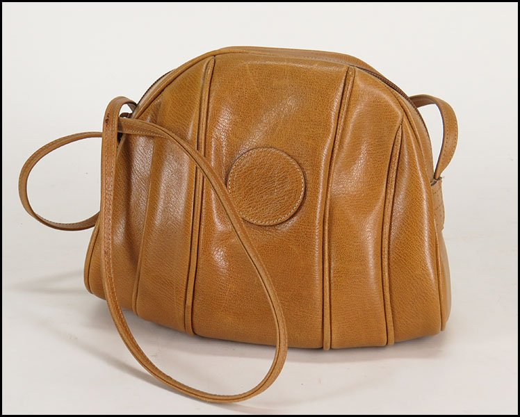 FENDI BROWN LEATHER SHOULDER BAG.: FENDI BROWN LEATHER SHOULDER BAG. Structured. Bearing Fendi signature canvas lining. Made in Italy 7'' x 8'' x 4''