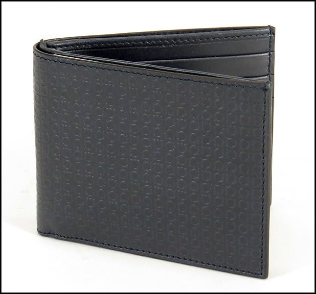 SALVATORE FERRAGAMO MINI GANCIO STAMPED LEATHER WALLET.: SALVATORE FERRAGAMO MINI GANCIO STAMPED LEATHER WALLET. Made in Italy. From the 2013 collection. Navy