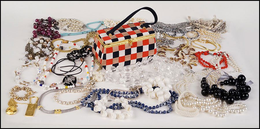 CYNTHIA ROWLEY HANDBAG.: CYNTHIA ROWLEY HANDBAG. Together with a Gucci gold-plated keychain and a collection of necklaces