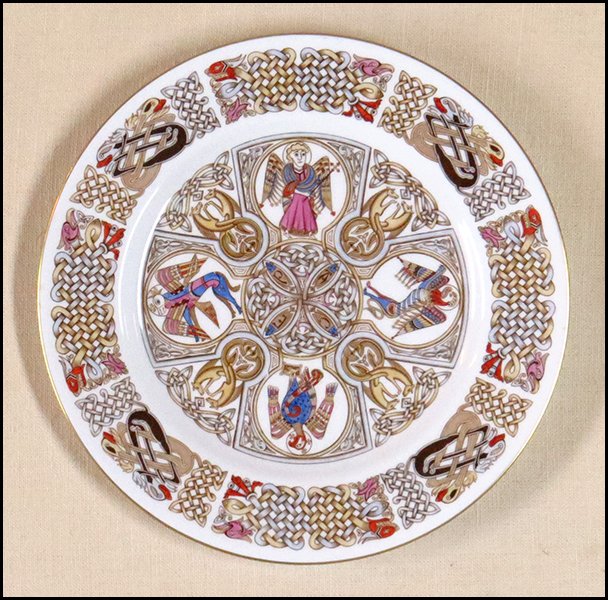 SPODE 'IONA BOOK OF KELLS' PORCELAIN PLATE.: SPODE 'IONA BOOK OF KELLS' PORCELAIN PLATE. Bearing Celctic figures and motifs. Mounted in a frame Frame: 16'' x 16''
