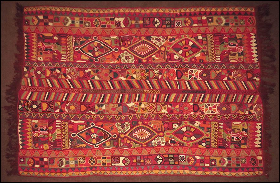 INDONESIAN MULTICOLORED CHAINSTITCHED PANEL.: INDONESIAN MULTICOLORED CHAINSTITCHED PANEL. 7'9" x 5'4"