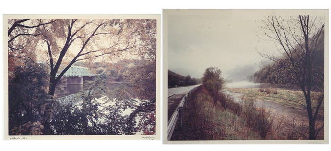 JOE MALONEY (AMERICAN, 20TH CENTURY) TWO PHOTOGRAPHS.: JOE MALONEY (AMERICAN, 20TH CENTURY) TWO PHOTOGRAPHS. Ektacolor prints. Of Philadelphia, PA 1987 (LL) and the East Branch of the Delaware River, New York (LL). Both signed LR Sights: 16.75'' x 21'' Fr