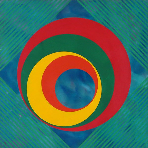 GISELA BEKER (GERMAN/AMERICAN, B. 1932) OSCILLATING CIR: GISELA BEKER (GERMAN/AMERICAN, B. 1932) OSCILLATING CIRCLES. Acrylic on board. Initialed LL 22.5" x 22.5"