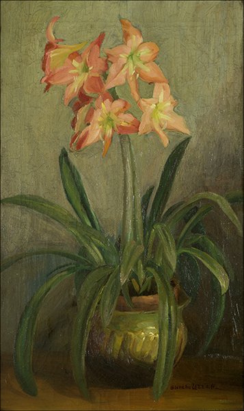 BLANCHE LAZZELL (AMERICAN, 1878-1956) AMARYLLIS.: BLANCHE LAZZELL (AMERICAN, 1878-1956) AMARYLLIS. Oil on canvas, signed LR. Gallery label en verso reads "Michael Diamond Fine Arts, Inc, 1014 Madison Avenue, New York" Canvas: 30" x 18"