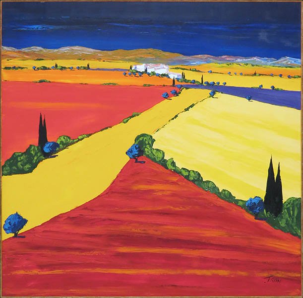 JEAN CLAUDE TRON (FRENCH, B. 1943) LE HAMEAU EN PROVENC: JEAN CLAUDE TRON (FRENCH, B. 1943) LE HAMEAU EN PROVENCE. Oil on canvas. Signed LR and verso. Frame: 43" x 44". Provenance: Luxembourg American Cultural Society Canvas: 40" x 39"