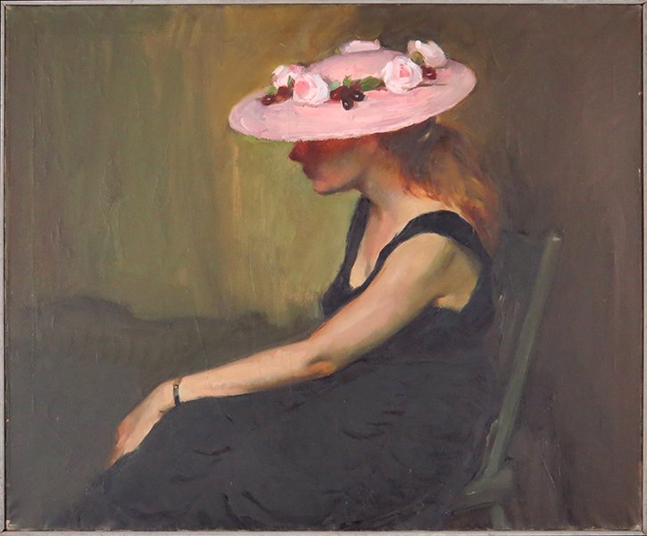 VICTOR LASUCHIN (RUSSIAN/AMERICAN, 1927-2013) LADY WITH: VICTOR LASUCHIN (RUSSIAN/AMERICAN, 1927-2013) LADY WITH HAT. Oil on canvas. Signed "Vic. L." en verso. Provenance: Estate of Victor Lasuchin Canvas: 28" x 34"