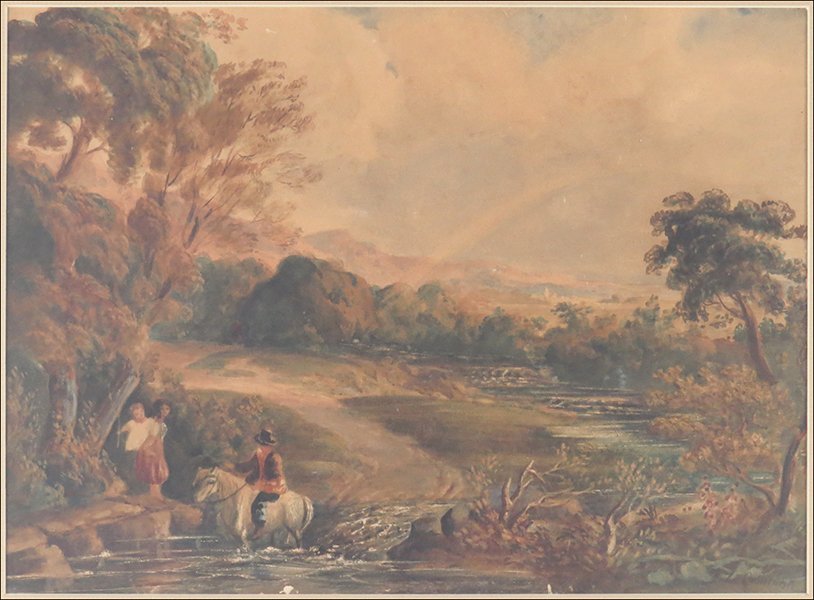 AFTER JOHN CONSTABLE (BRITISH, 1776-1837) PROVINCIAL LA: AFTER JOHN CONSTABLE (BRITISH, 1776-1837) PROVINCIAL LANDSCAPE. Watercolor on paper. Signed LR and bearing illegible notes on provenance verso. Frame: 17.5 " x 22". Provenance: Kellar and Kellar Antiq