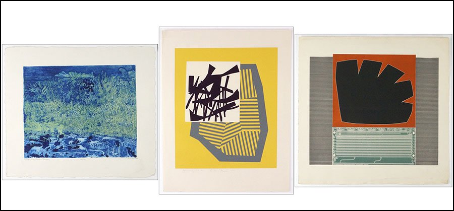 HAROLD KRISEL (AMERICAN, 1920-1995) ENCLOSED STRIPES.: HAROLD KRISEL (AMERICAN, 1920-1995) ENCLOSED STRIPES. Color serigraph. Signed and dated "Harold Krisel '70" LL, titled LC, edition number "28/65" LR. Together with a Joy Jerviss serigraph, titled "Com