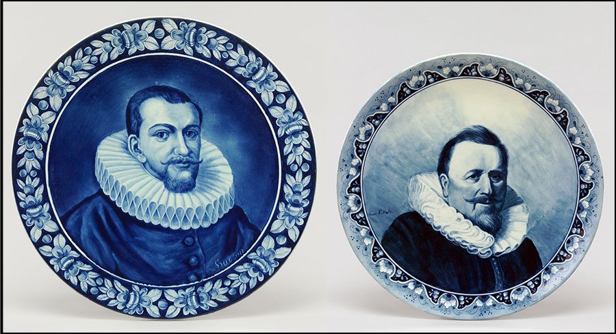A VILLEROY & BACH DELFT BLUE AND WHITE GLAZED: A VILLEROY & BACH DELFT BLUE AND WHITE GLAZED EARTHENWARE CHARGER. Together with a Franz Anton Mehlem blue and white glazed earthenware charger (diameter: 20") Villeroy & Bach: 18"