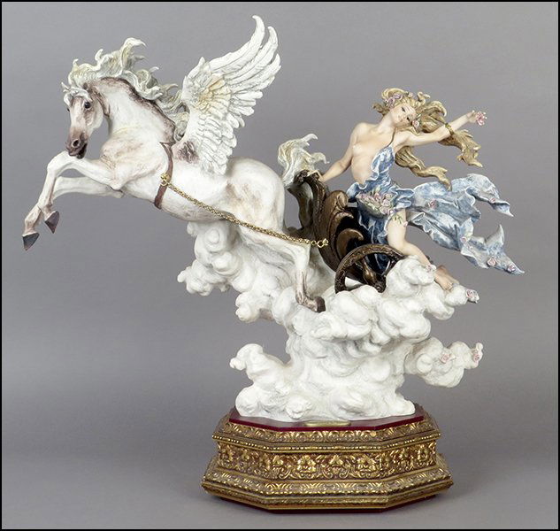 GIUSEPPE ARMANI 'AURORA' MASTERWORKS FIGURAL GROUP.: GIUSEPPE ARMANI 'AURORA' MASTERWORKS FIGURAL GROUP. Signed in two places on the sculpture. Limited edition no. 1165/1500. Copyright Florence 1995. No. 0680C beneath. Bearing the Capodimonte 'N' crown
