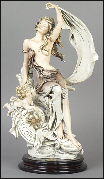 GIUSEPPE ARMANI 'SCORPIO' FIGURE.: GIUSEPPE ARMANI 'SCORPIO' FIGURE. From the Zodiac series. Signed twice on the sculpture. Edition no. 979/5000. Copyright Florence 2001. Bearing the Capodimonte 'N' crown stamp. Raised on a base (H: 1.
