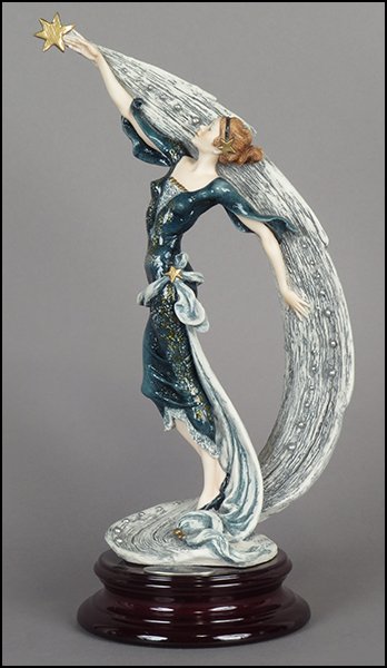 GIUSEPPE ARMANI 'COMET' FIGURE.: GIUSEPPE ARMANI 'COMET' FIGURE. Signed on the sculpture. Limited edition no. 979/5000. Copyright Florence 1998. Bearing the Capodimonte 'N' crown stamp. Raised on a wood base (H: 1.75'' Diameter: 5.75