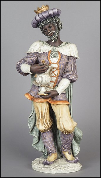 GIUSEPPE ARMANI 'MAGI KING GOLD' FIGURE.: GIUSEPPE ARMANI 'MAGI KING GOLD' FIGURE. From the Nativity series. Edition 315/1000. Signed on the sculpture. Copyright Florence 1994. Bearing the Capodimonte 'N' crown stamp. With original box Figure