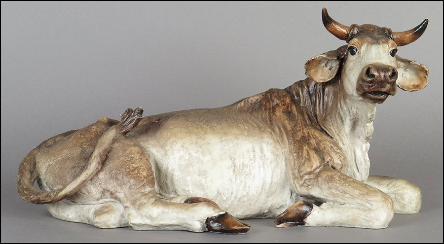 GIUSEPPE ARMANI 'OX' FIGURE.: GIUSEPPE ARMANI 'OX' FIGURE. From the Nativity series. Signed on the sculpture. Edition no. 315/1000. Copyright Florence 1994. Bearing the Capodimonte 'N' crown stamp.With original box Figure: 8'' x 1