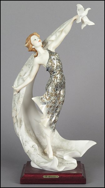 GIUSEPPE ARMANI 'ASCENT' FIGURE.: GIUSEPPE ARMANI 'ASCENT' FIGURE. Signed on the sculpture. Copyright Florence. Special edition from the Armani Collection Society 1992. Bearing the Capodimonte 'N' crown stamp. Raised on a wood base (1