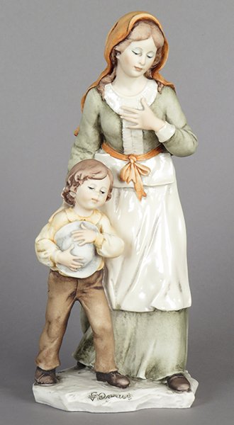 GIUSEPPE ARMANI 'PEASANT WOMAN AND CHILD' FIGURAL: GIUSEPPE ARMANI 'PEASANT WOMAN AND CHILD' FIGURAL GROUP. Signed on the sculpture. Copyright Florence 1983. Bearing the Capodimonte 'N' crown stamp. With original box H: 11.25''