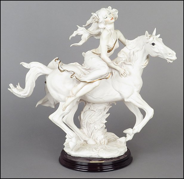 GIUSEPPE ARMANI 'LIBERTE' FIGURE.: GIUSEPPE ARMANI 'LIBERTE' FIGURE. Signed on the sculpture. Copyright Florence 1992. Bearing the Capodimonte 'N' crown stamp. Raised on a wood base (H: 1'' Diameter: 7'') Figure H: 14.25''