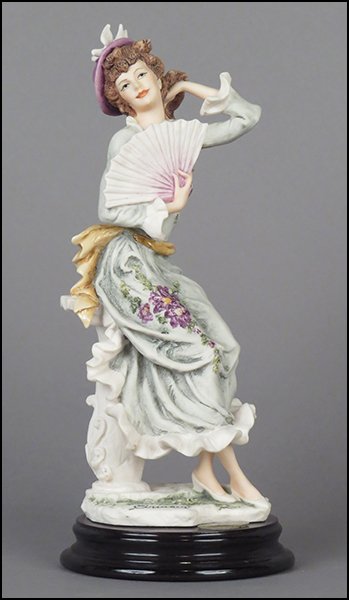 GIUSEPPE ARMANI 'VIOLET' FIGURE.: GIUSEPPE ARMANI 'VIOLET' FIGURE. Signed on the sculpture. From the Member's Society 'Figure of the Year' 1998 series. Copyright Florence 1997. Bearing the Capodimonte 'N' crown stamp. Raised on a wood