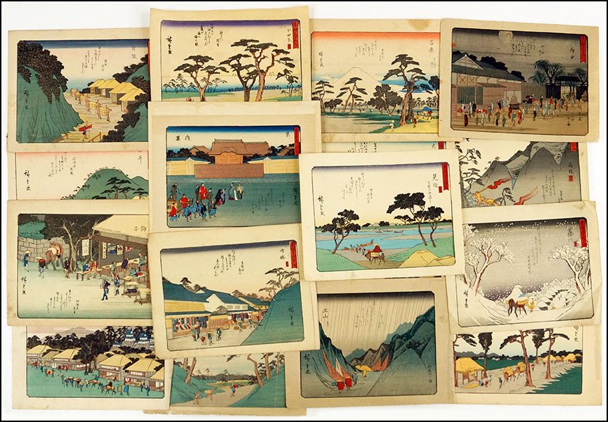AFTER ANDO HIROSHIGE (JAPANESE, 1797-1858) COLLECTION: AFTER ANDO HIROSHIGE (JAPANESE, 1797-1858) COLLECTION OF PRINTS. Comprised of nineteen woodblock prints. Includes five bearing a red censor and publisher stamping in the lower left margin Approximate 