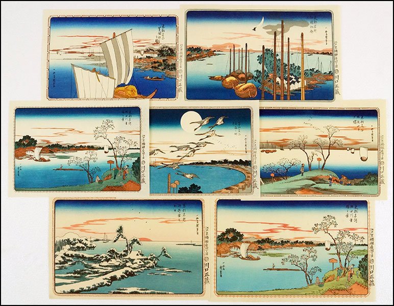 ANDO HIROSHIGE (JAPANESE, 1797-1858) SIX WOODBLOCK: ANDO HIROSHIGE (JAPANESE, 1797-1858) SIX WOODBLOCK PRINTS. From Celebrated Places in the Eastern Capital (Toto Meisho). All unframed. All bearing censor stamp and publisher notes in the right margin S