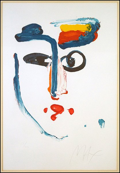 PETER MAX (GERMAN/AMERICAN, B. 1937) VISAGE.: PETER MAX (GERMAN/AMERICAN, B. 1937) VISAGE. Color lithograph. Pencil signed "Max" LR and edition numbered "171/300" LL. Bearing 'Circle Gallery' label en verso Sight: 32'' x 22'' Frame: 39.75'' x 29.