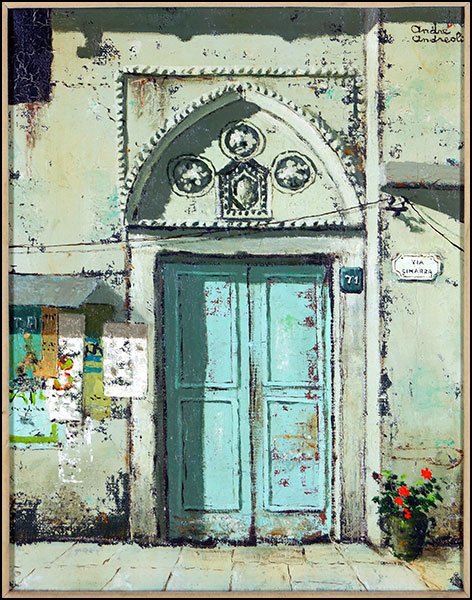 ANDRE ANDREOLI (DUTCH/AMERICAN, 1933-2001) VIA CIMARRA: ANDRE ANDREOLI (DUTCH/AMERICAN, 1933-2001) VIA CIMARRA ROMA. Oil on canvas. Titled en verso. With a "Galerie Juarez Inc." label en verso. Signed UR Canvas: 18'' x 14'' Frame: 26.5'' x 22.5''