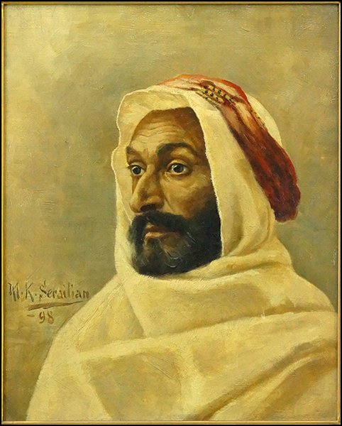 MIHRAN KEVORK SERAILAN (AMERICAN 1867-1957) PORTRAIT OF: MIHRAN KEVORK SERAILAN (AMERICAN 1867-1957) PORTRAIT OF AN ARABIAN, 1898. Oil on canvas. Signed LL. Frame: 26" x 22". Provenance: Kellar and Kellar Antiques, Oak Park Canvas: 20" x 16"