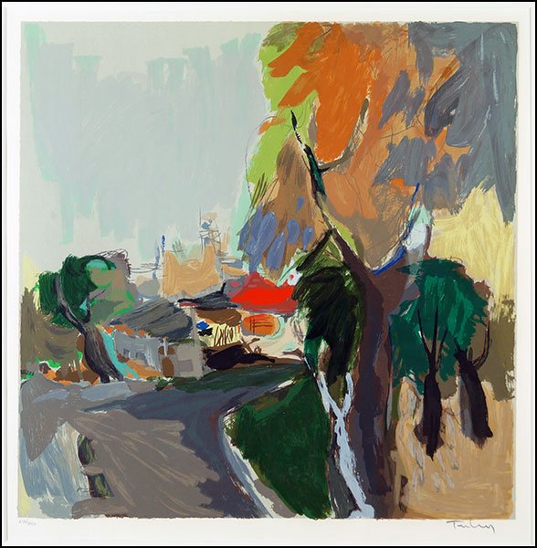 ITZCHAK TARKAY (ISRAELI, 1935-2012) LANDSCAPE SCENE.: ITZCHAK TARKAY (ISRAELI, 1935-2012) LANDSCAPE SCENE. Serigraph, 234/250. Pencil signed LR. Frame: 32" x 26" Sight: 22" x 22"