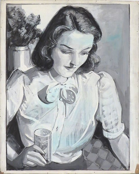 EDGAR A. RUPPRECHT (AMERICAN, 1889-1954) WOMAN WITH: EDGAR A. RUPPRECHT (AMERICAN, 1889-1954) WOMAN WITH GLASS. Goauche on board. Unsigned. Unframed. Provenance: For Art's Sake, R.H. Love Gallery, Chicago Board: 19.5" x 15.5"