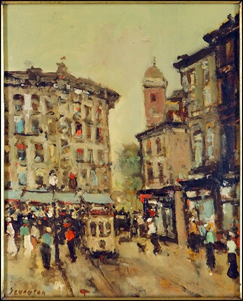 CONTINENTAL SCHOOL (20TH CENTURY) STREET SCENE.: CONTINENTAL SCHOOL (20TH CENTURY) STREET SCENE. Oil on canvas. Sigend LL. Frame: 17" x 15" Board: 10" x 8"
