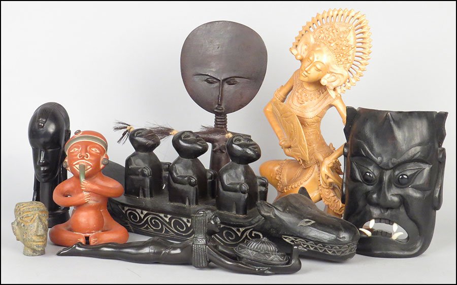 GROUP OF TRIBAL FIGURES AND DEITIES.: GROUP OF TRIBAL FIGURES AND DEITIES. From Inuit, Buddhist, Egyptian, African, and other traditions and cultures