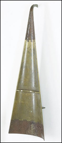 DAVID SECREST (AMERICAN, B. 1953) UNTITLED. 34" x 11" x: DAVID SECREST (AMERICAN, B. 1953) UNTITLED. 34" x 11" x 4" $400/$600 Patinaed bronze and metal wall mounted sculpture. Signed "David Secrest" along the back