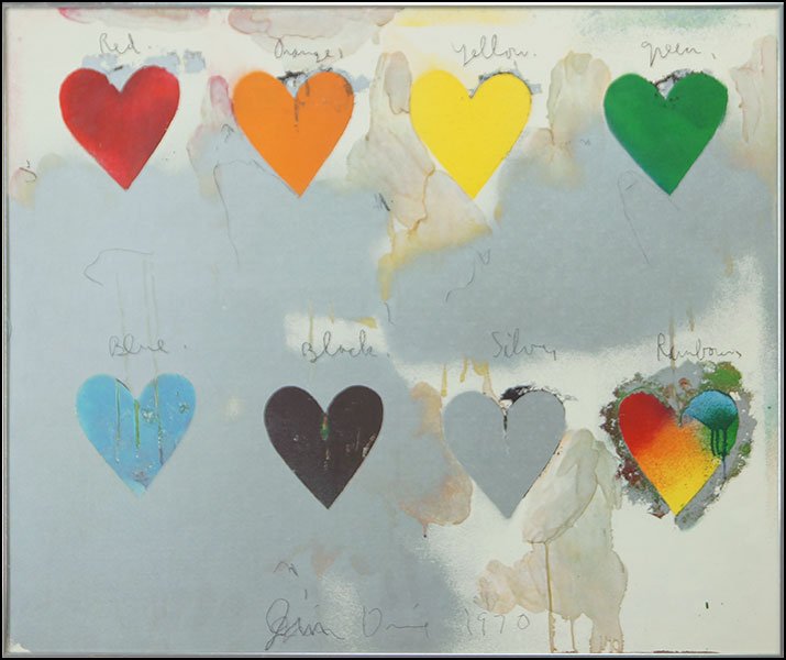 JIM DINE (AMERICAN, B. 1935) EIGHT HEARTS,1970. Sight:: JIM DINE (AMERICAN, B. 1935) EIGHT HEARTS,1970. Sight: 24.5" x 29.5" $300/$500 From the Heart series. Lithograph. Signed in plate. Frame: 25" x 30"