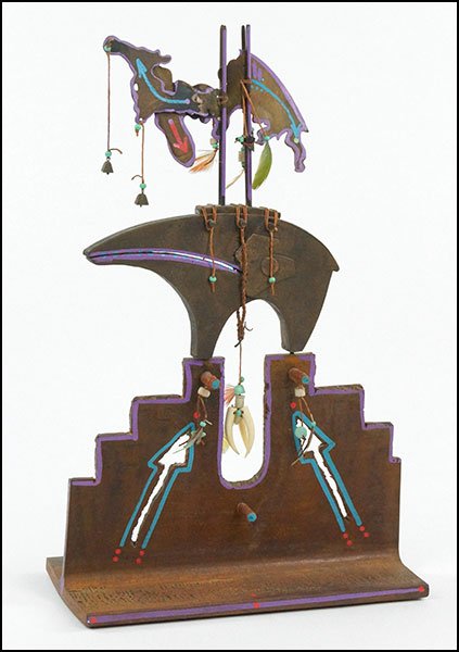 TED GALL (AMERICAN, B. 1941) SHAMAN BEAR SPIRIT: TED GALL (AMERICAN, B. 1941) SHAMAN BEAR SPIRIT SCULPTURE. Height: 16'' Base: 10.25'' x 5'' $400/$600 Mixed media (bronze, wood, steel, and fiber). Numbered 1/20 and signed 'T.Gall.' on the bottom of 